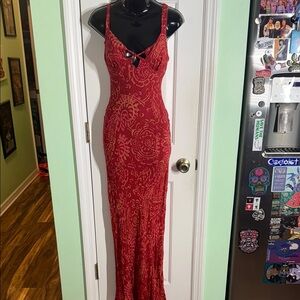 Free People Red Mystical Mindset Printed Slip Maxi Dress Intimately Sexy Size XS